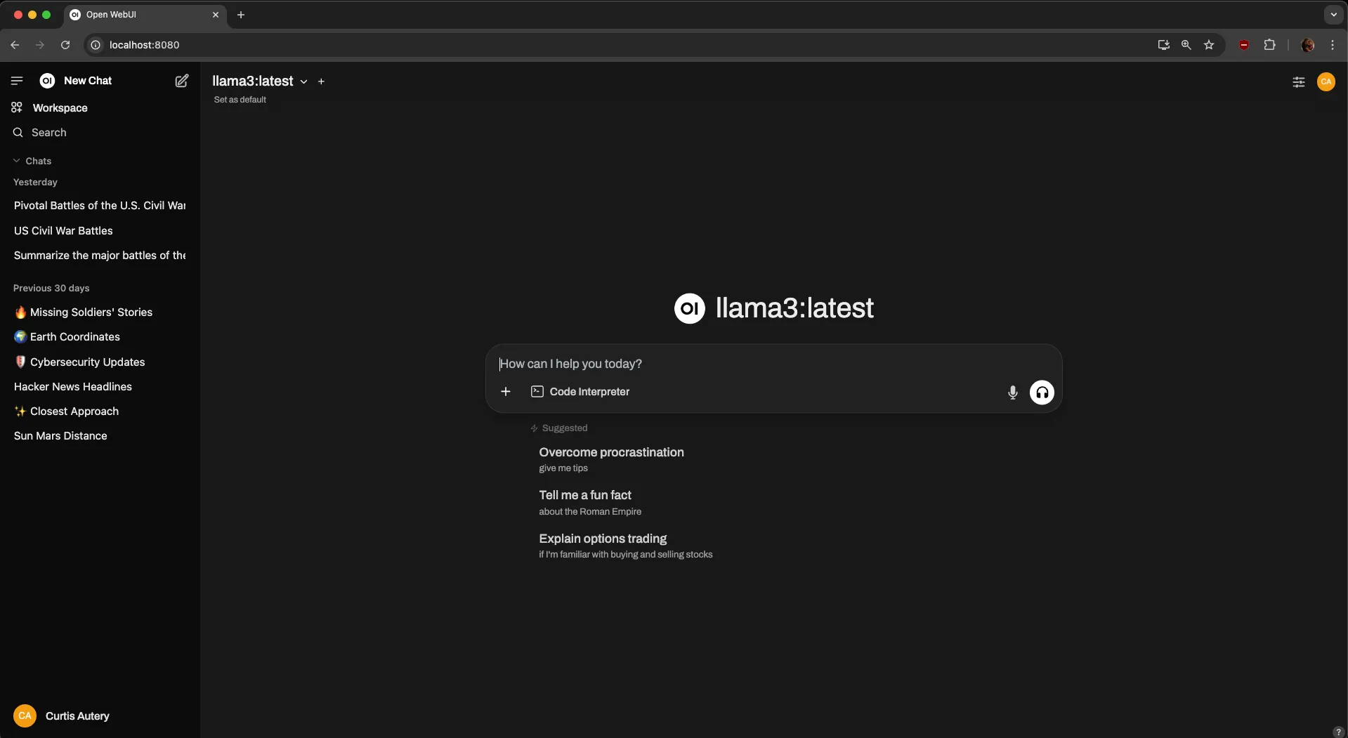 Open WebUI user interface