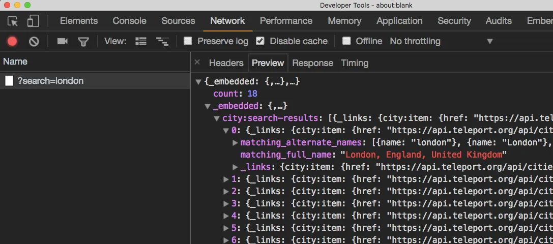 Chrome Network tab