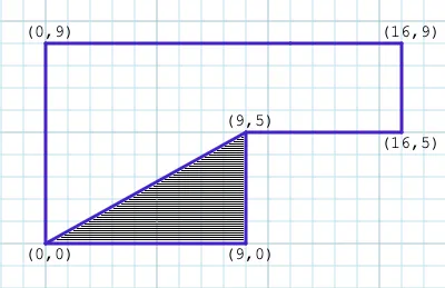 L-shaped room with shaded wedge